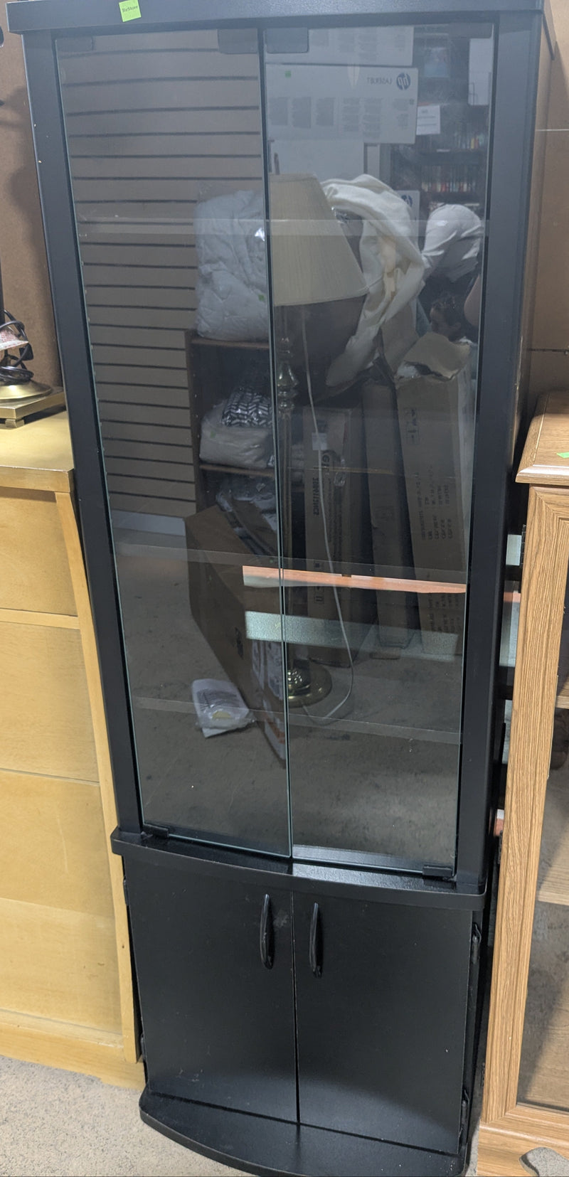 Modern Black Display Cabinet with Glass Doors