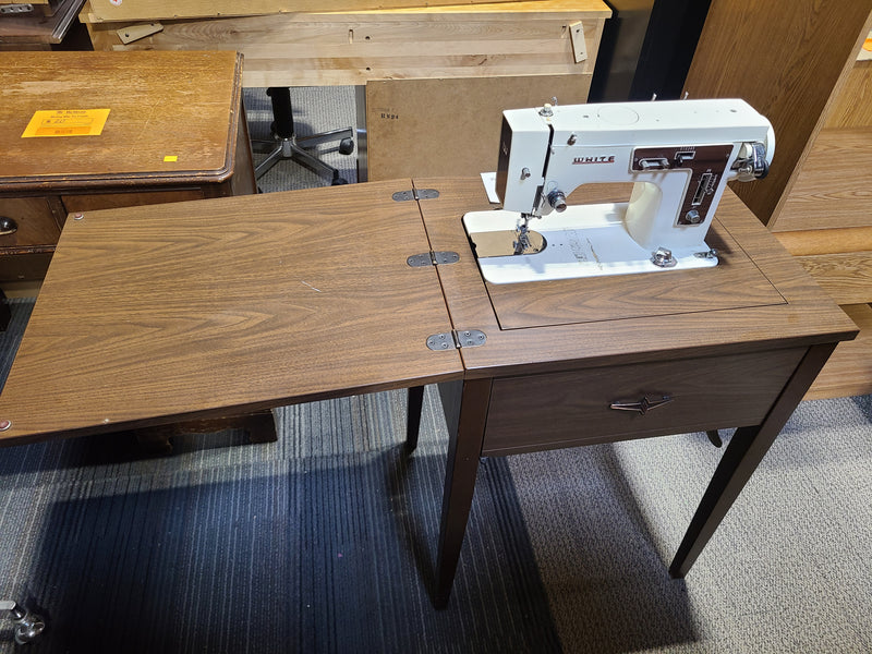 Vintage White Zigzag Sewing Machine with Fold-Out Table