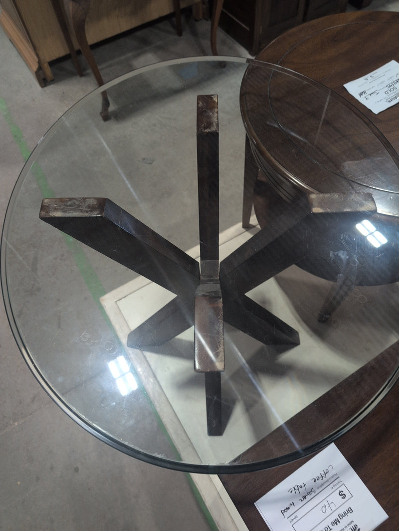 Round Glass and Wood Coffee Table