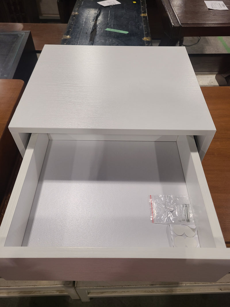 Modern Floating White Wall-Mounted Nightstand with Drawer & Shelf