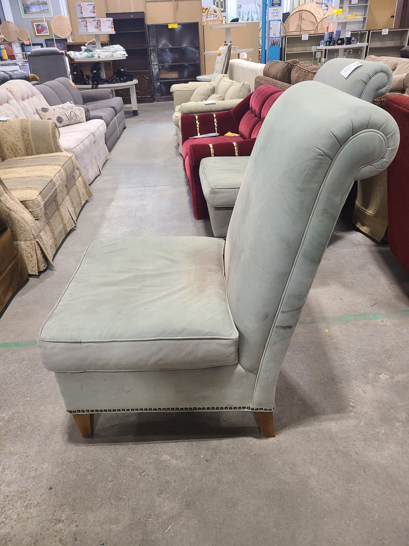 Vintage Slipper Accent Chair – Light Sage Velvet with Nailhead Trim