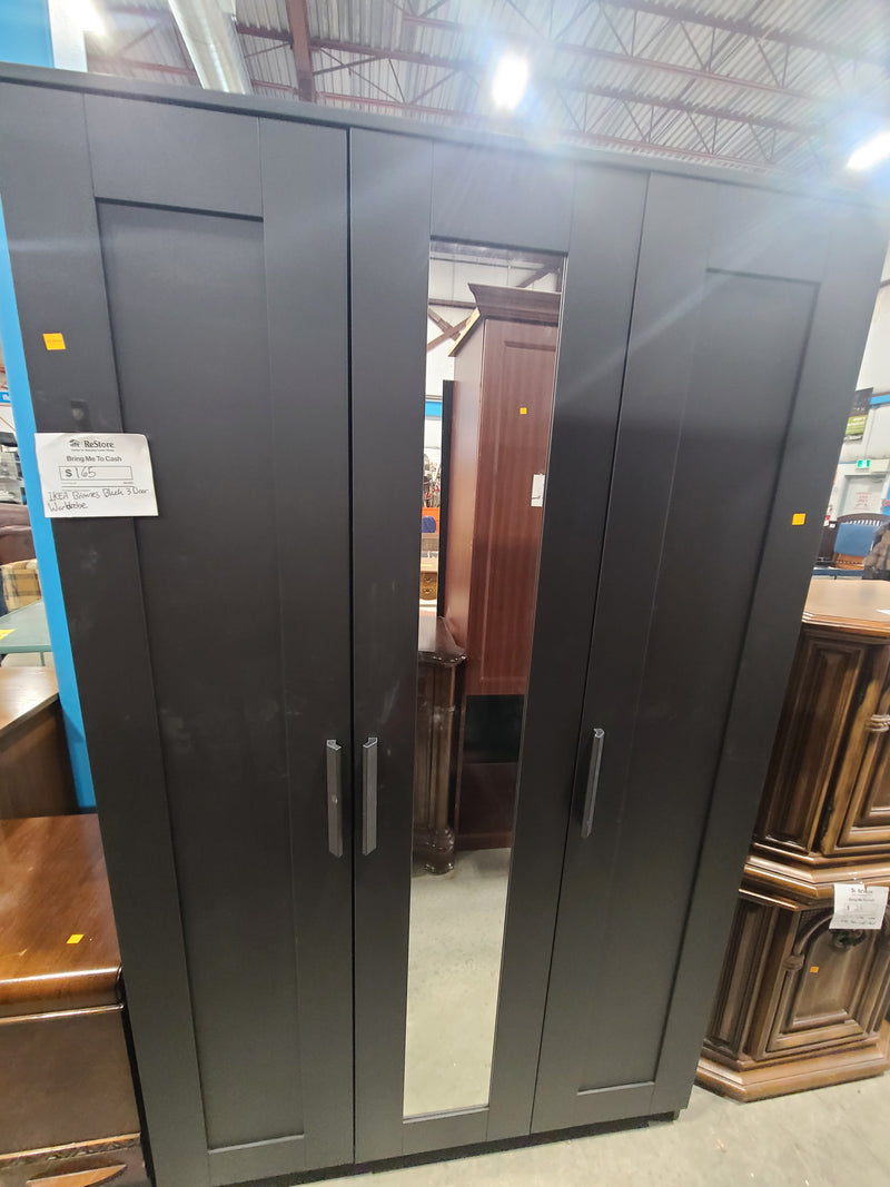 Excellent Condition IKEA Brimnes Black 3-Door Wardrobe