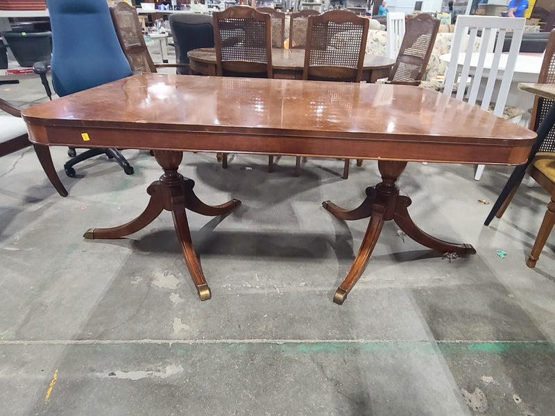 Traditional Double Pedestal Wood Extension Dining Table with Brass Feet