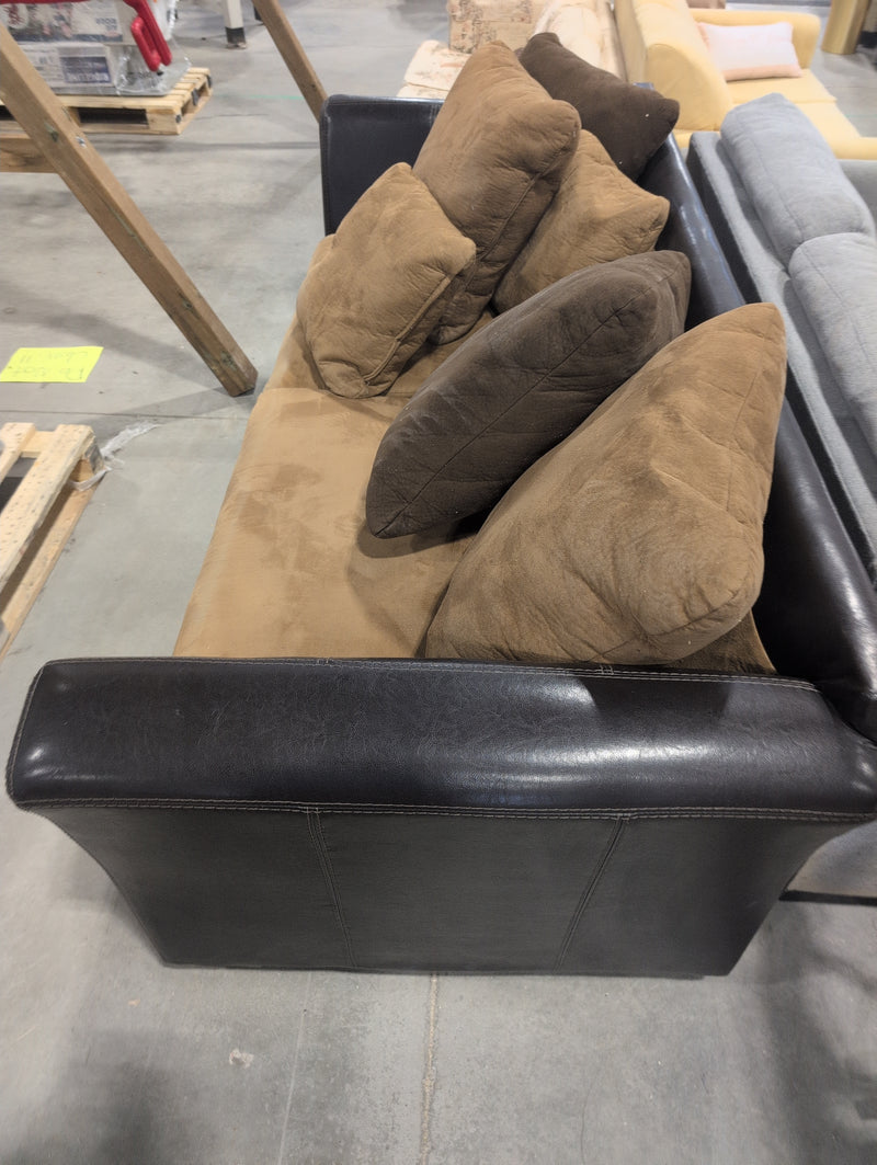 Brown Sofa with Leather and Pillows