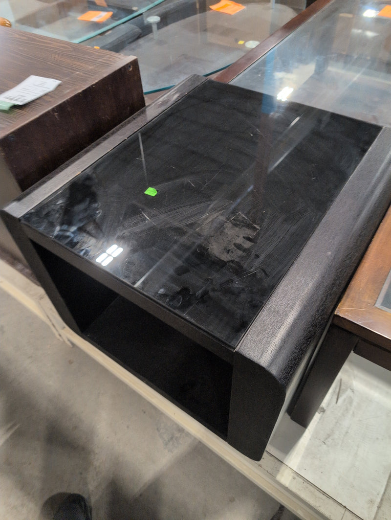 Black Side Table with Opaque Glass Top