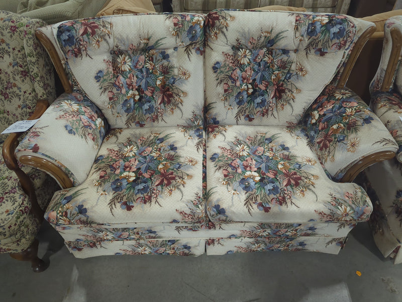 Red and Blue Floral Loveseat Sofa