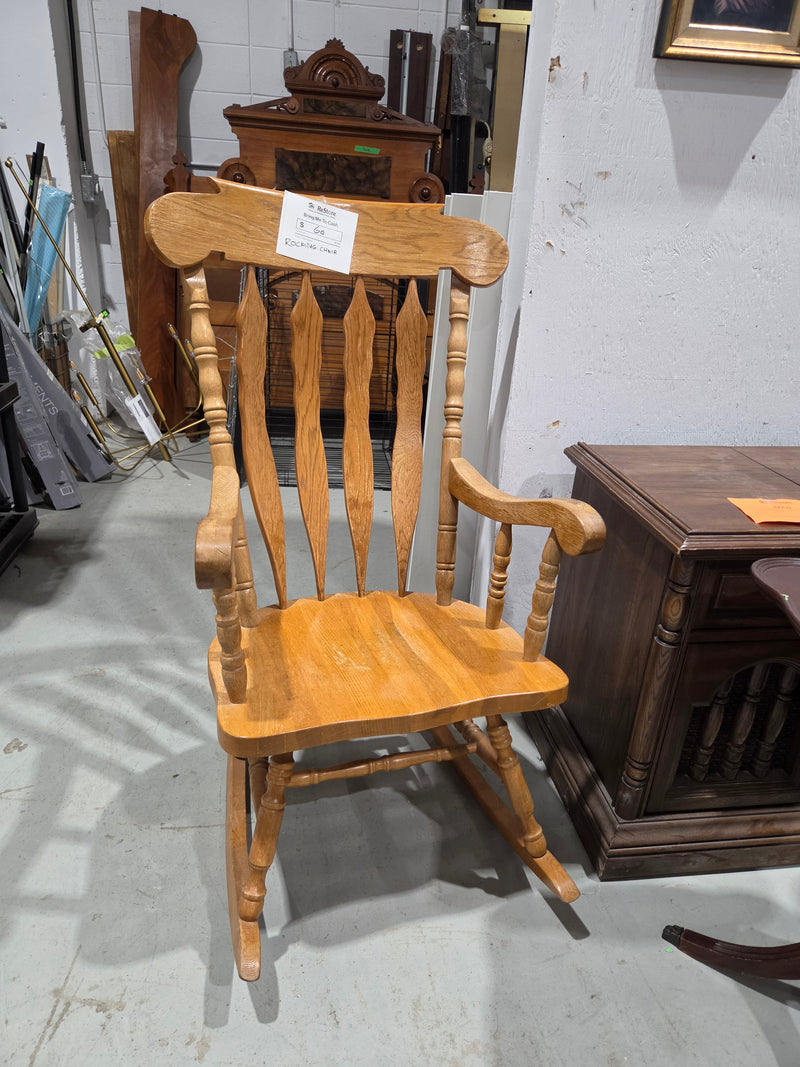 Vintage Solid Oak Windsor Style Rocking Chair