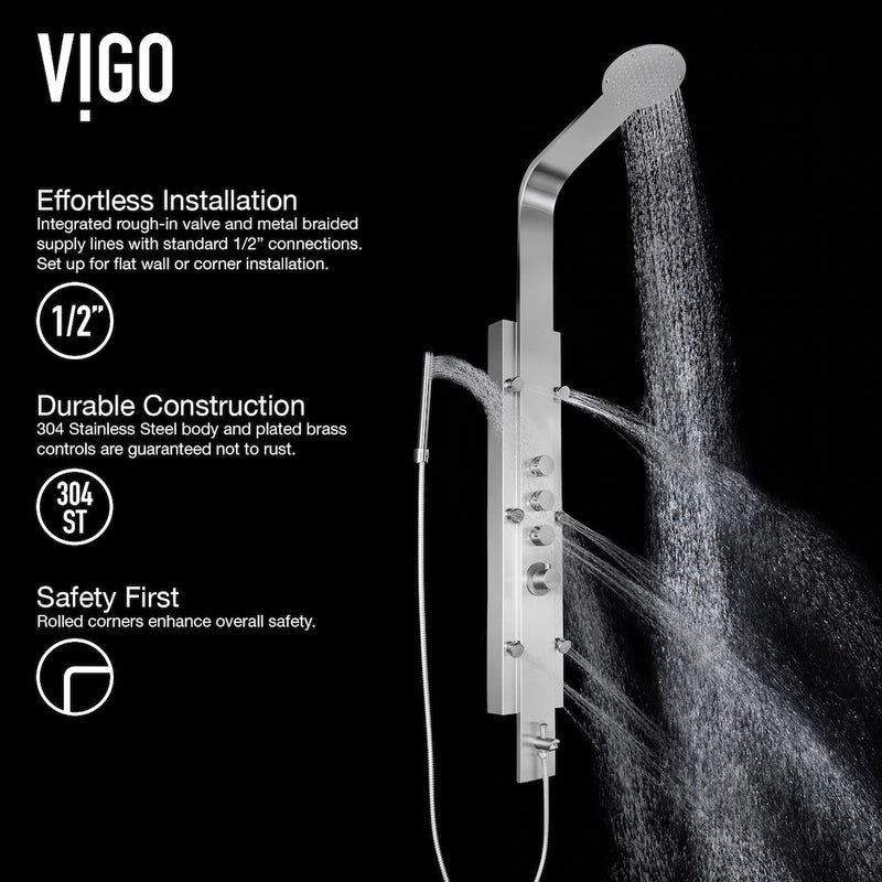 New VIGO Mateo 60" 6-Jet Thermostatic Shower Panel System in Stainless Steel