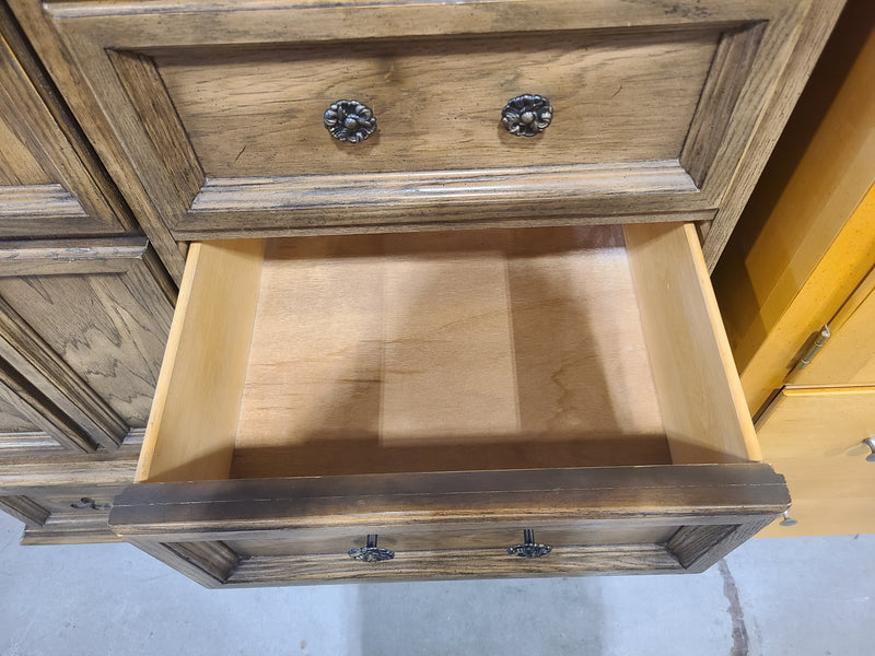 Traditional Oak-Finish Gentleman's Chest / Armoire with Mirror