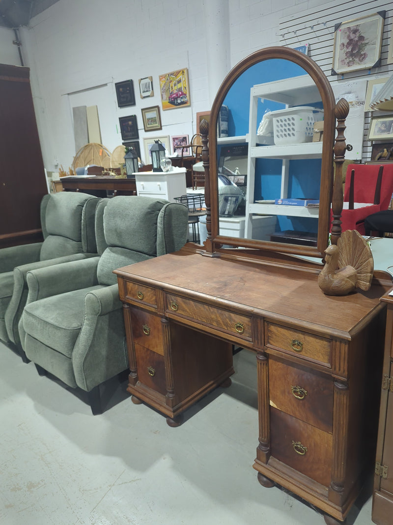 Vintage Wooden Vanity with Mirror & Side Posts