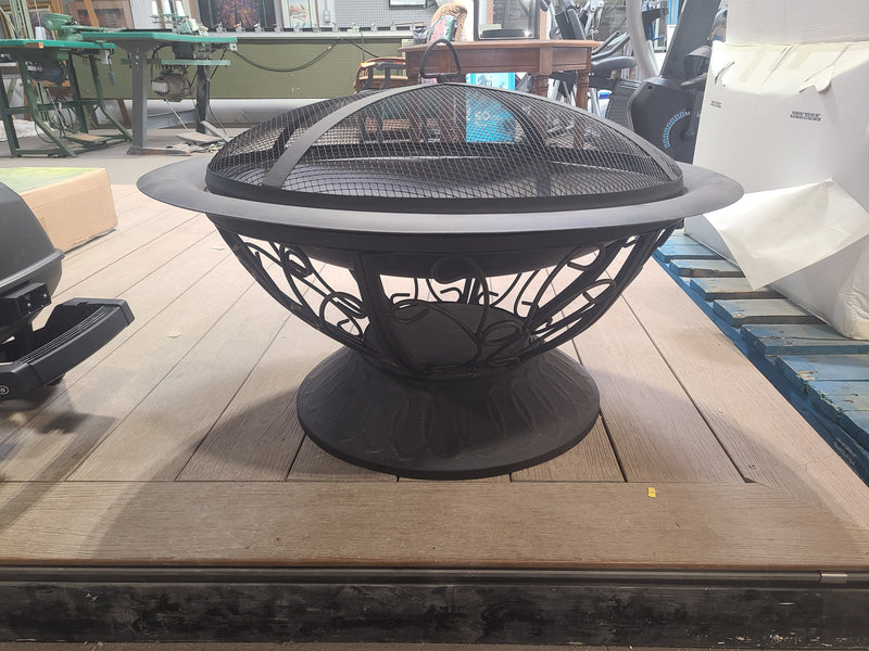 Classic 30-Inch Decorative Scroll Steel Wood-Burning Fire Pit with Spark Screen