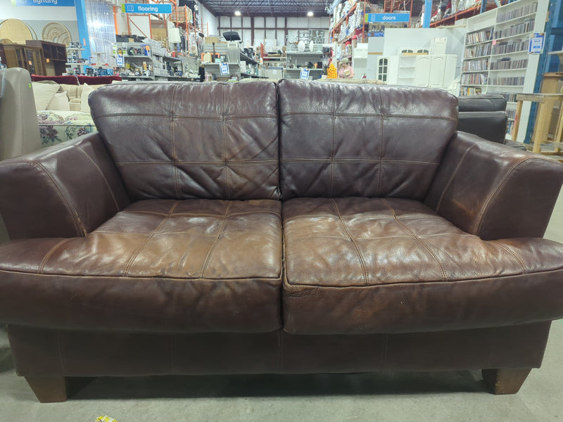Brown Leather 2-Seater Sofa