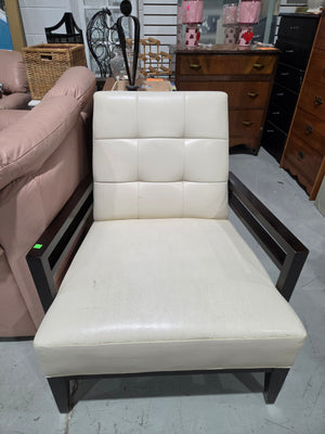 Mid-Century Modern Cream Grid-Tufted Accent Chair