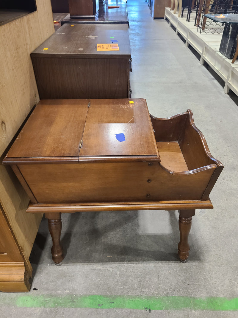 Vintage Mid-Century Step Table with Flip-Top Storage & Built-In Magazine Cradle