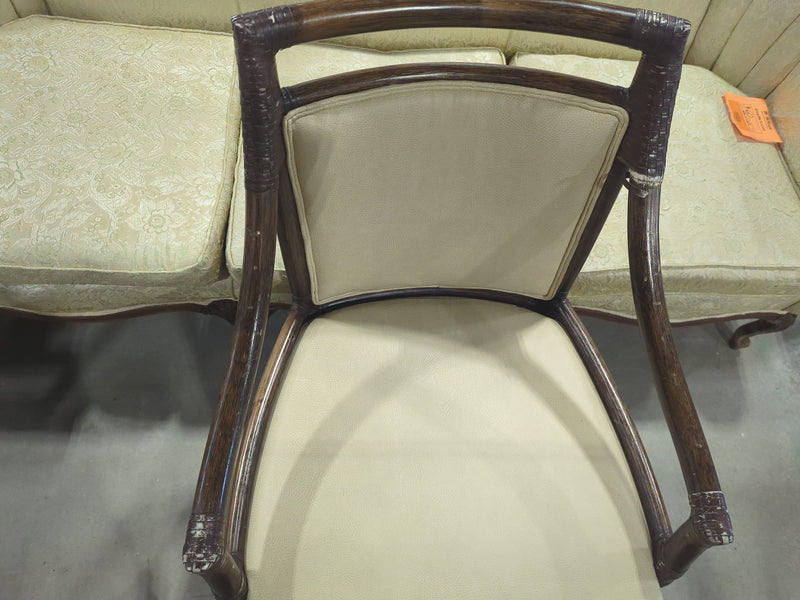 McGuire Bamboo + Raw Hide Chairs with Geometric Base Glass Table