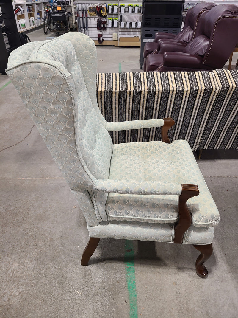 Vintage Light Blue Jacquard Tufted Wingback Armchair