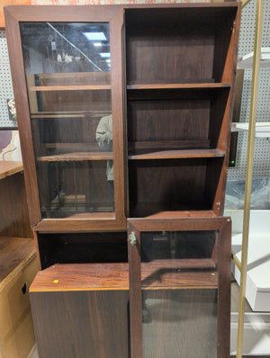 Wooden Buffet with Cabinets and Glass Doors