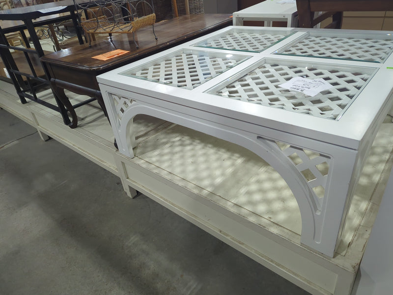 White Coffee Table with Geometric Lattice