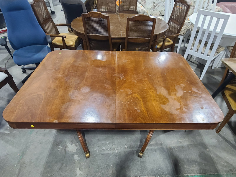 Traditional Double Pedestal Wood Extension Dining Table with Brass Feet