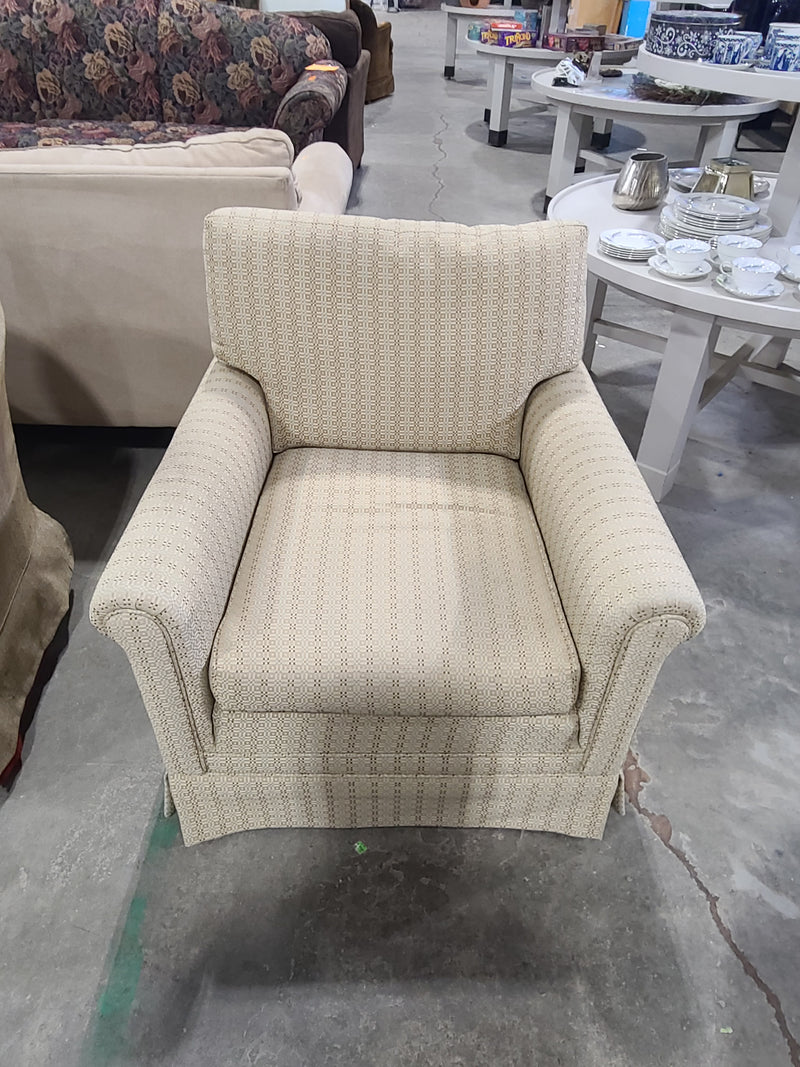 Beige Textured Geometric-Patterned Armchair with Dress Skirt