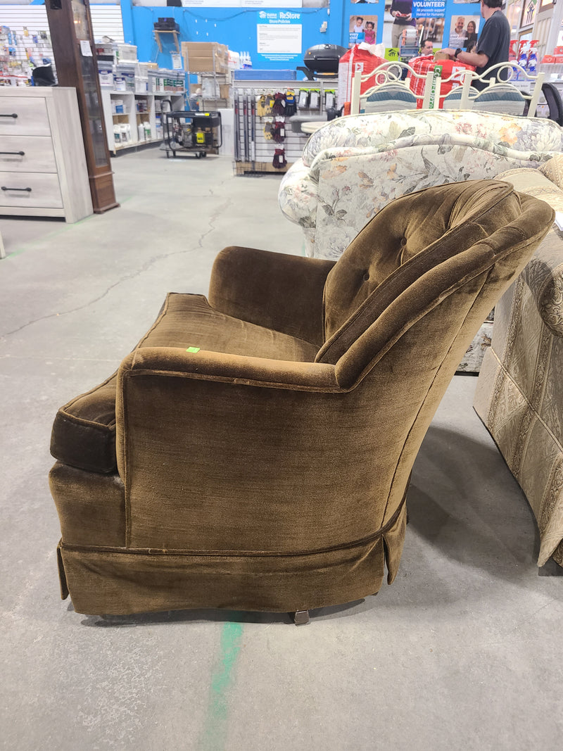 Vintage Tufted Velvet Swivel Rocker Armchair – Olive / Golden Brown