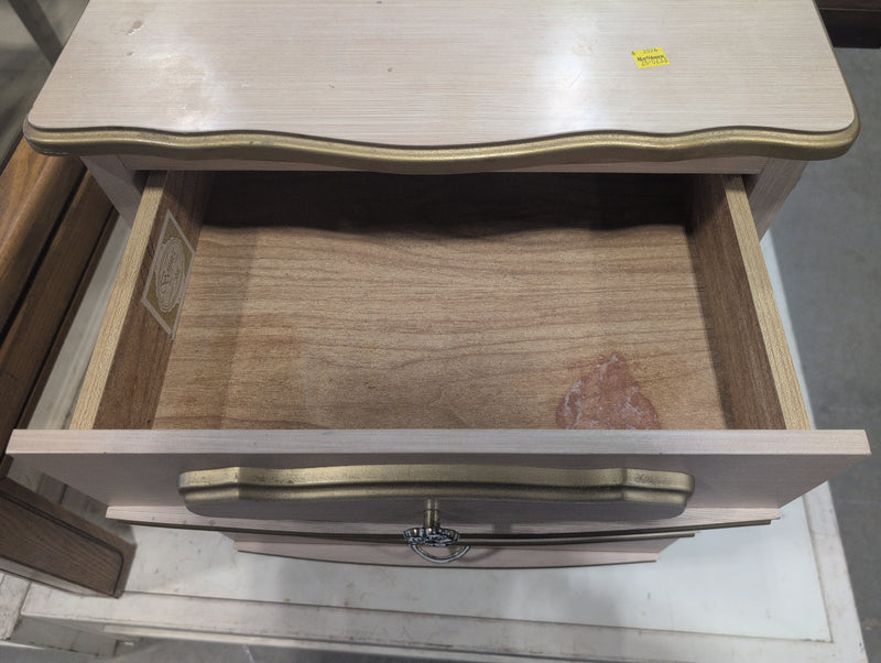 Beige,Gold, and White Nightstand with 2 Drawers and Ornate Details