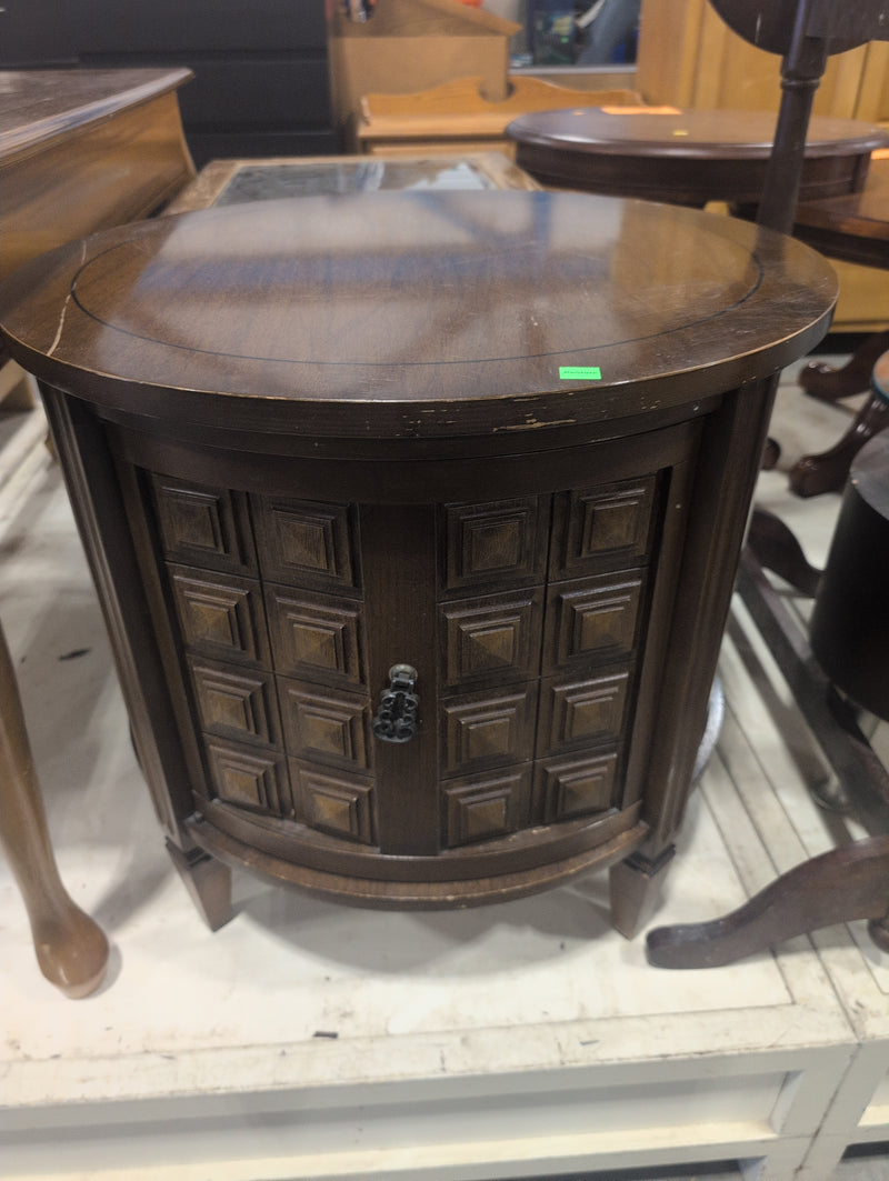 Wooden Circular Side Table with Large Storage Compartment