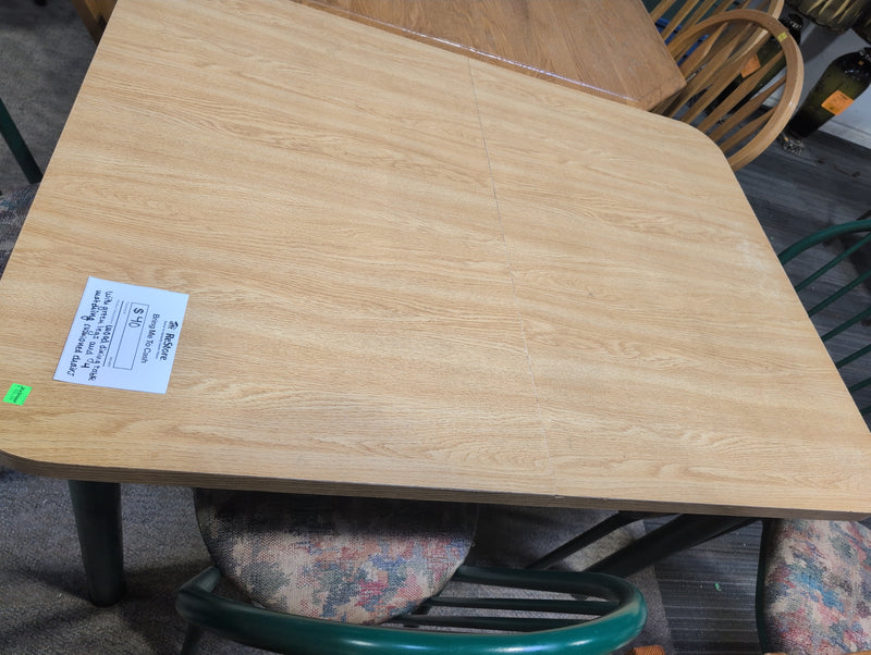 Wooden Dining Table with Green Legs and 4 Matching Cushioned Chairs