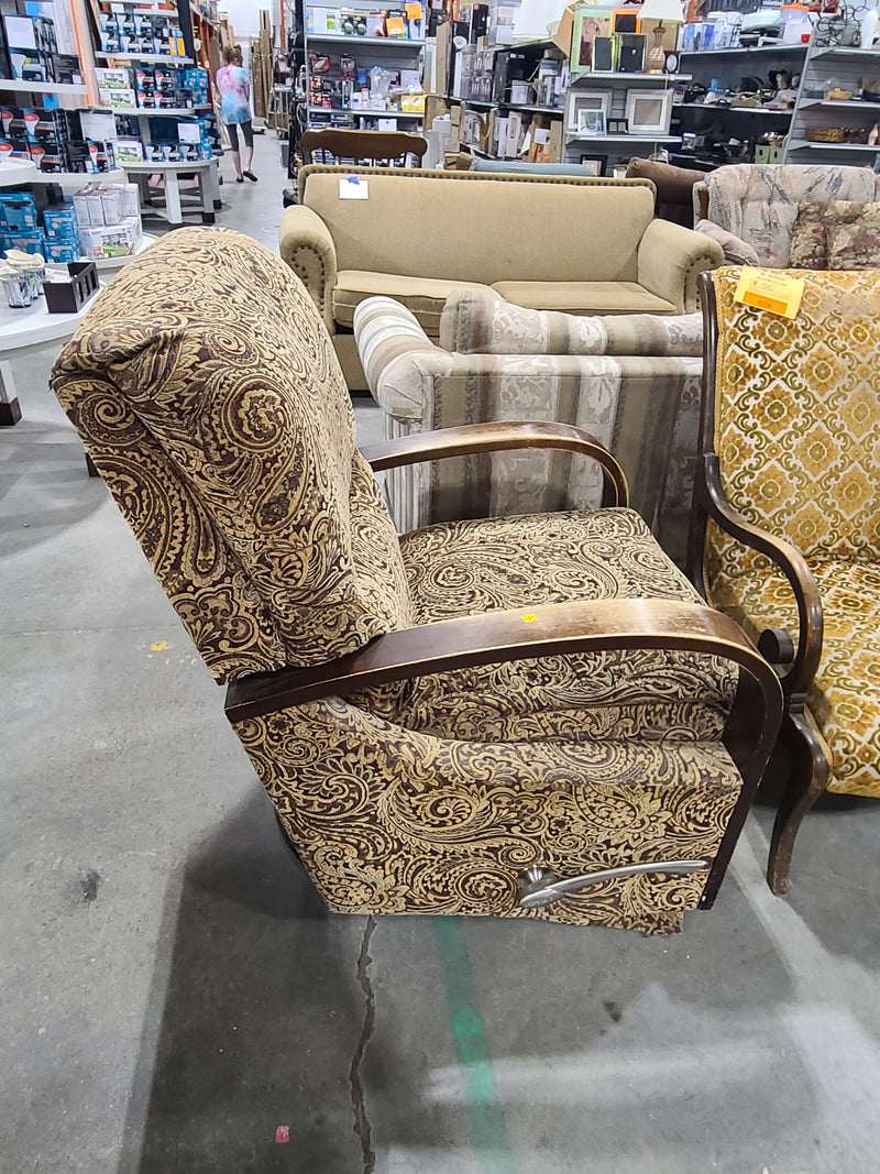 Vintage Paisley Swivel Rocking Recliner with Wooden Arms