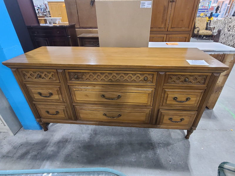 Elegant Vintage-Style Long Dresser with Intricate Trim