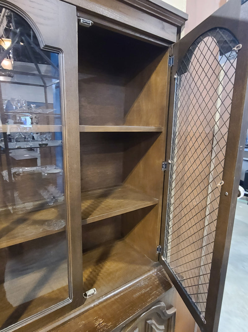 Vintage Two-Piece Wooden Hutch and Buffet Cabinet