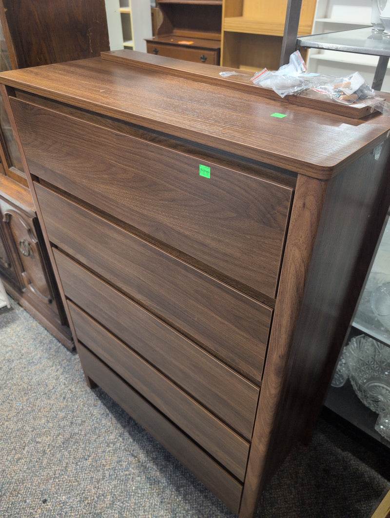 Brown Walnut Dresser with 5 Drawers