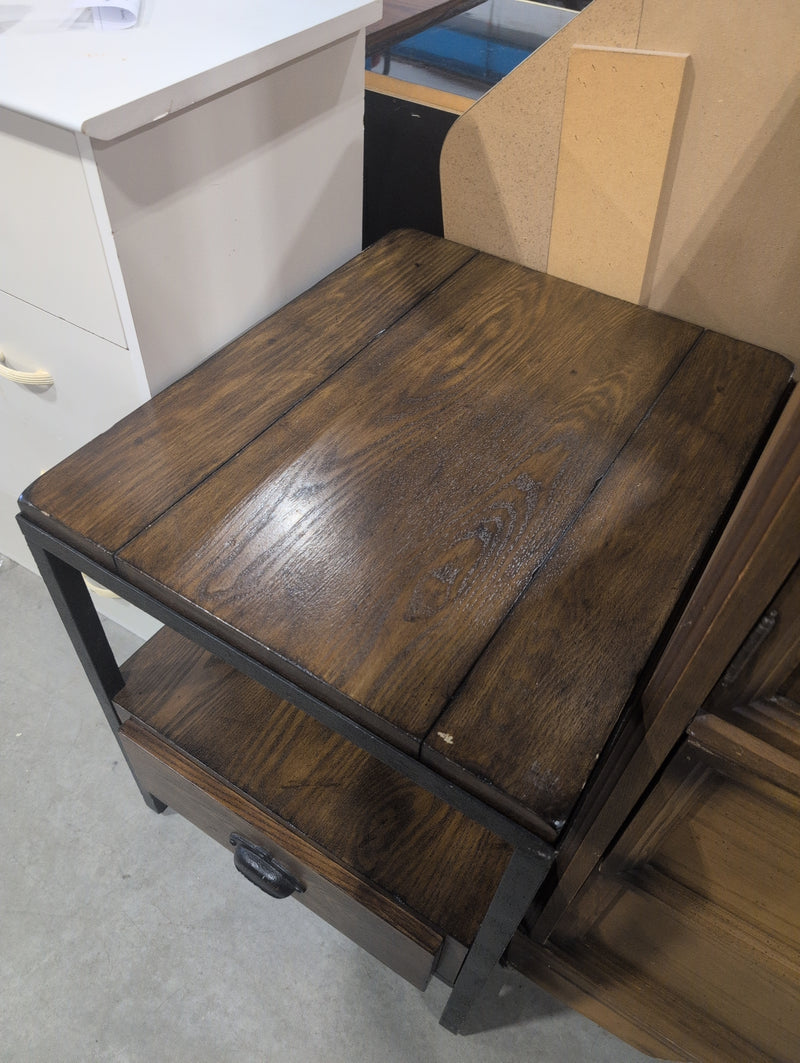 Wood and Metal Nightstand with Shelf and Drawer