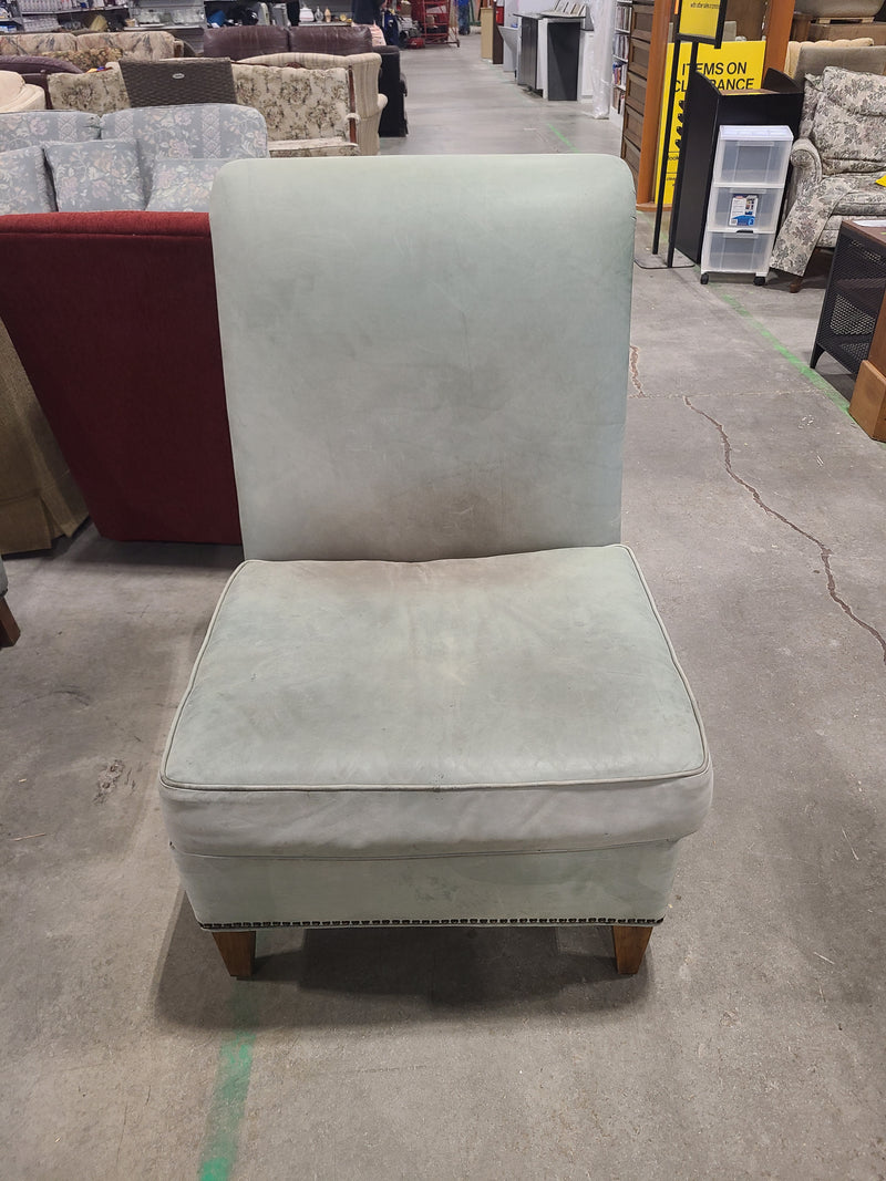 Vintage Slipper Accent Chair – Light Sage Velvet with Nailhead Trim