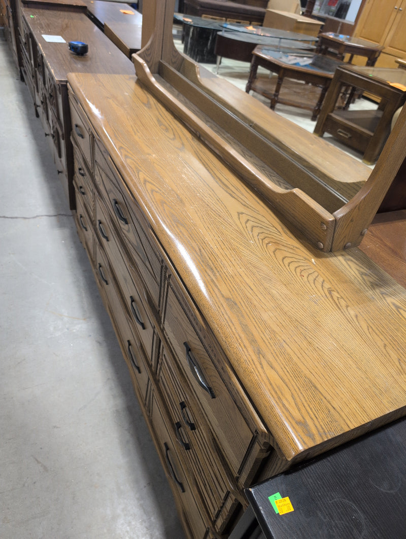 Brown 9 Drawer Dresser with Large Mirror