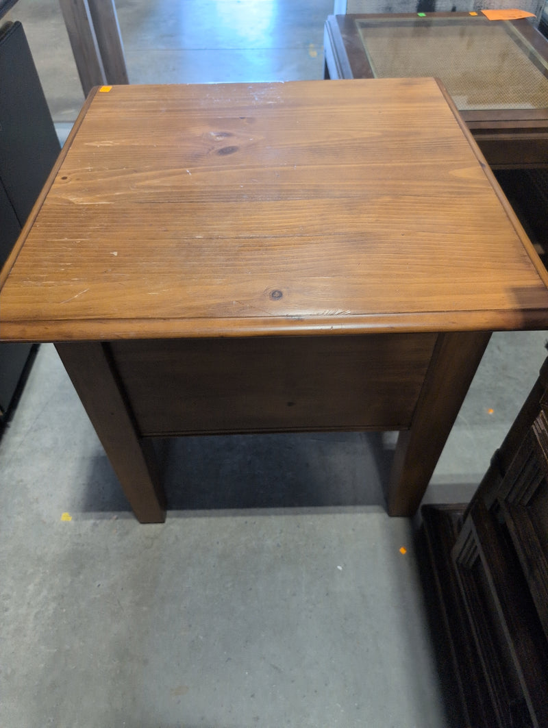 Square Light Brown Side Table with 2 Drawers