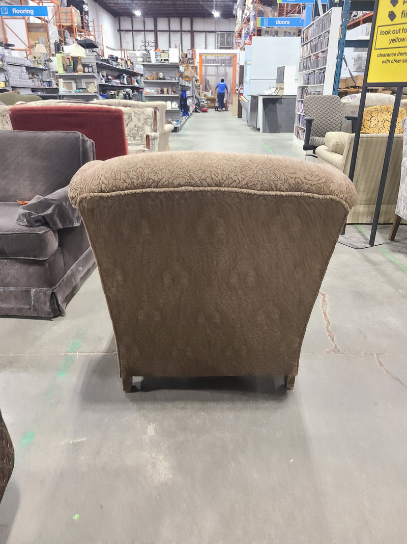 Traditional Brocade Accent Armchair with Carved Wood Trim