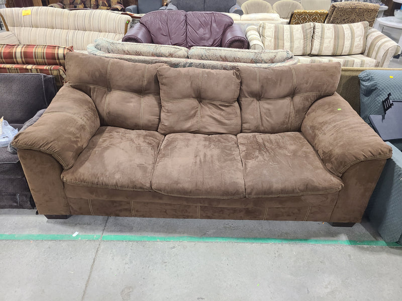 Brown Hazelnut Microfiber Plush 3-Cushion Sofa