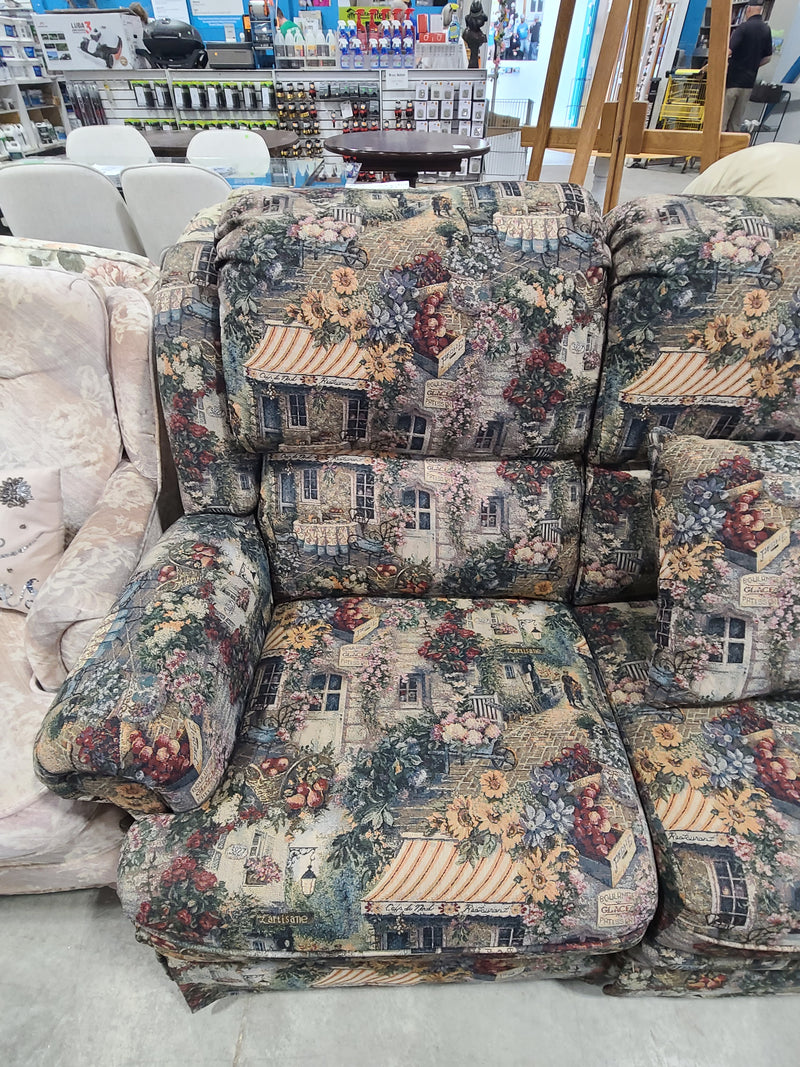 Vintage Tapestry 3-Seat Sofa with Matching Accent Pillows – French Country Village Motif