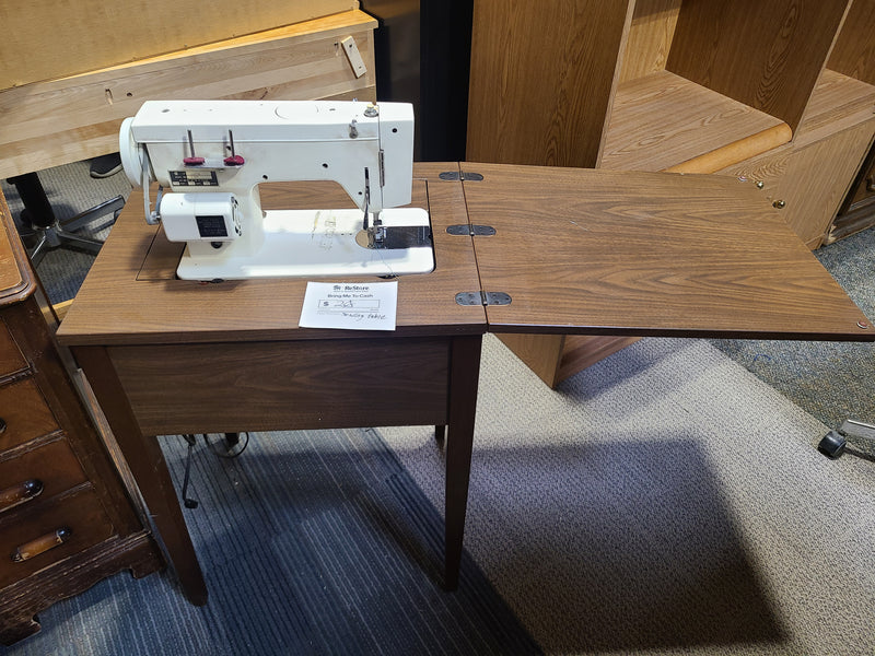 Vintage White Zigzag Sewing Machine with Fold-Out Table