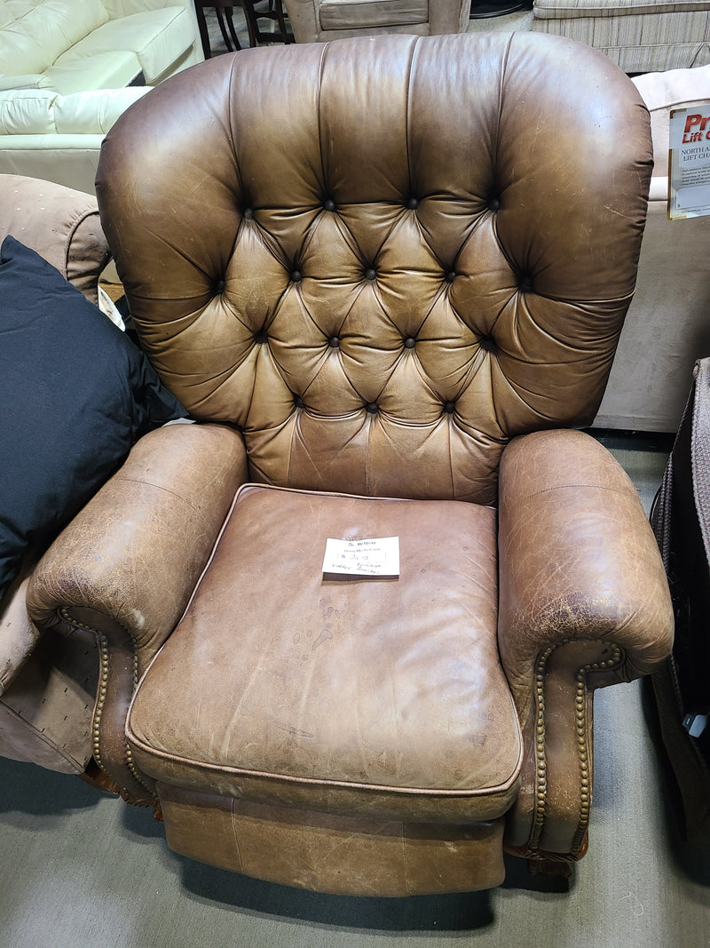 Vintage Tufted Brown Leather Recliner Armchair