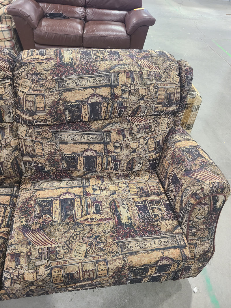 Good Condition Vintage Cafe Bistro Tapestry Print Sofa