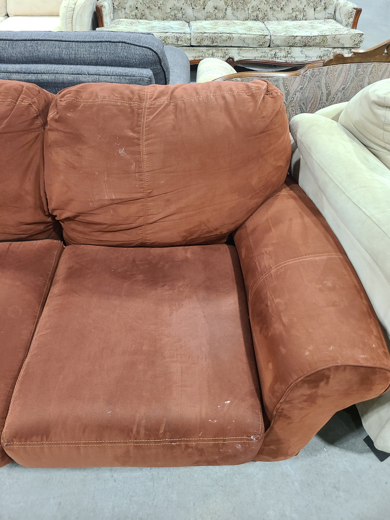 Terracotta Microfiber Three-Cushion Sofa