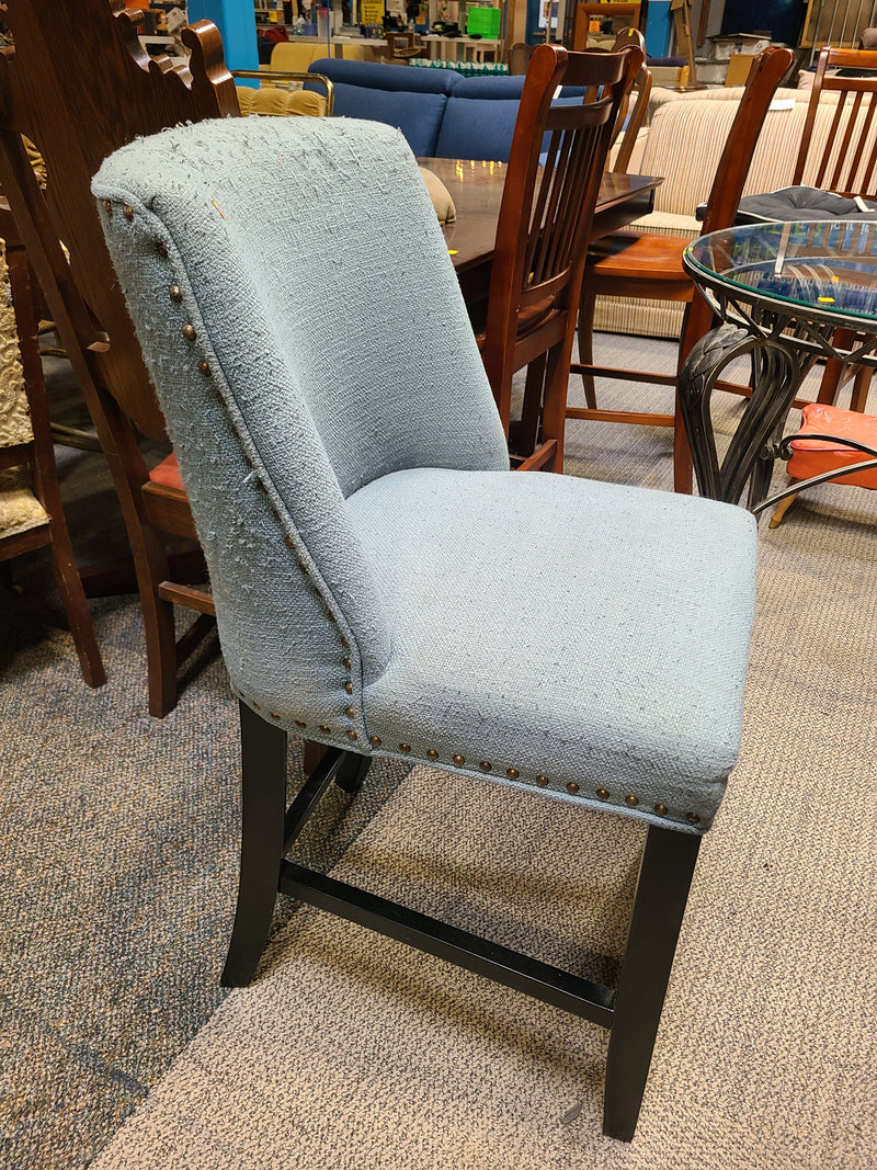 Upholstered Light Blue Counter-Height Stool with Nailhead Trim