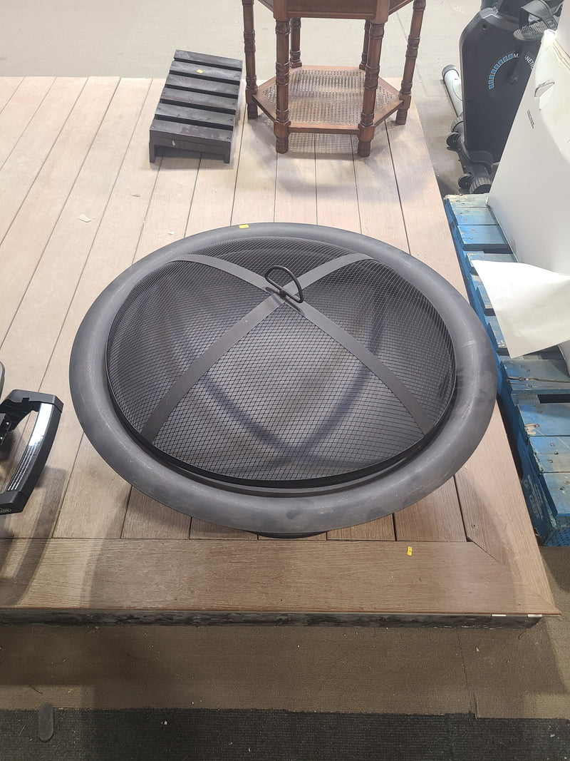 Classic 30-Inch Decorative Scroll Steel Wood-Burning Fire Pit with Spark Screen
