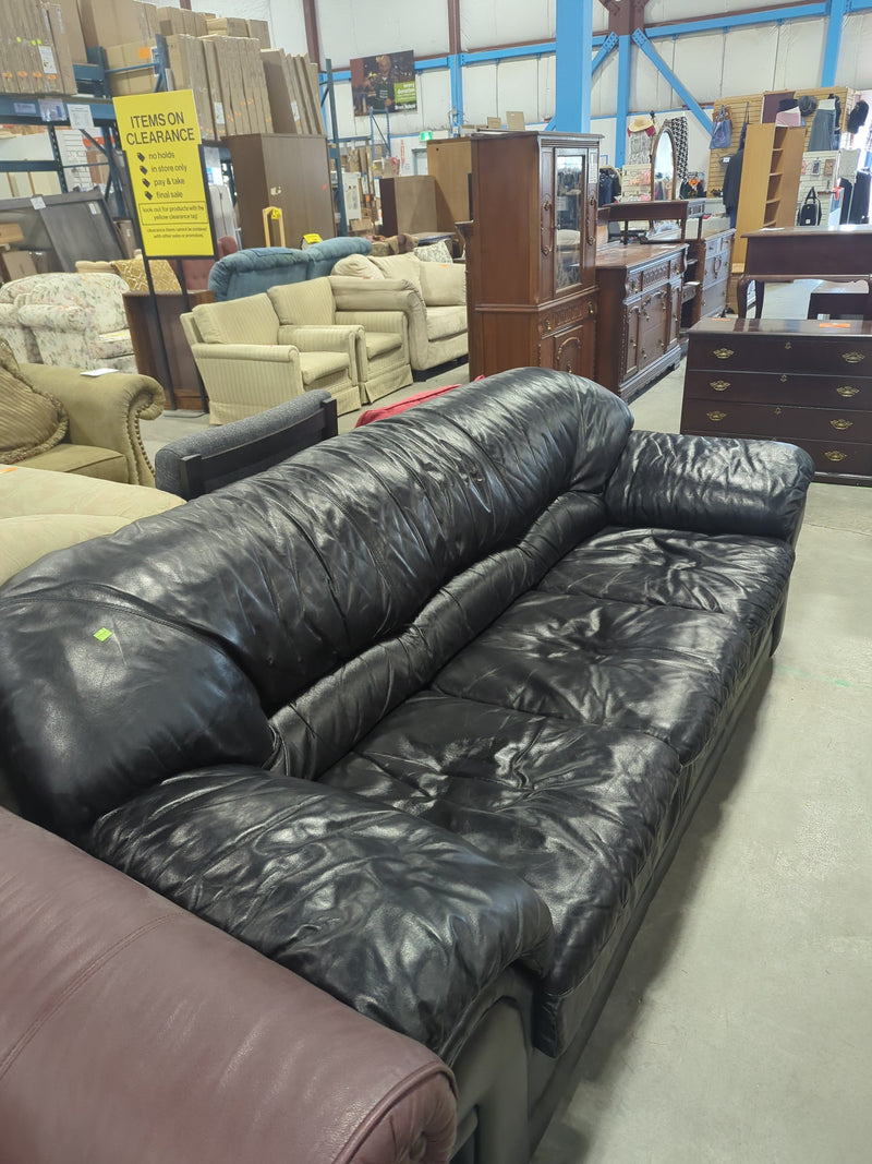 Faux Black Leather 3-Seater Sofa