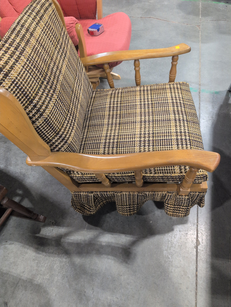 Light Colored Lounge Chair with Plaid Fabric