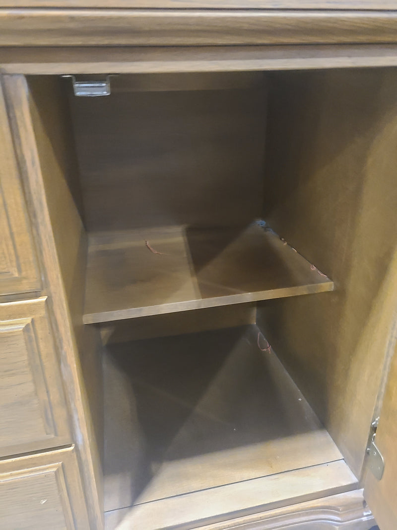 Vintage Oak Large Two-Piece China Cabinet & Buffet Credenza