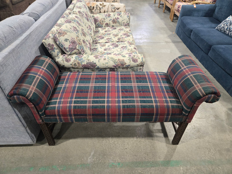 Traditional Plaid Upholstered Recamier / Boudoir Bench