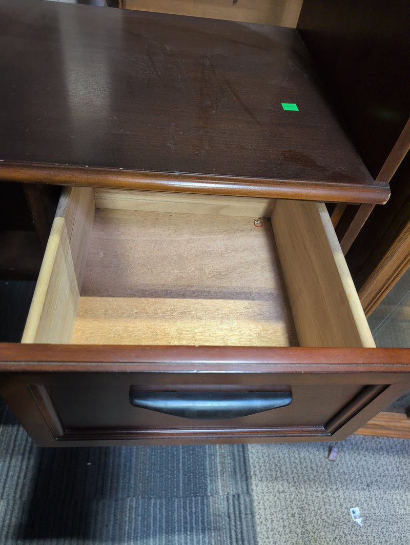 Reddish Brown Desk with Drawers, Shelf, and footrest